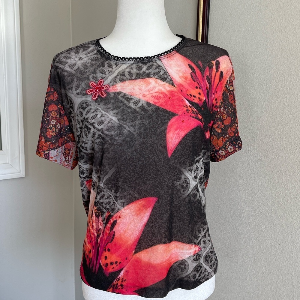 Y2K Vintage Floral Print Women's Top Size XL